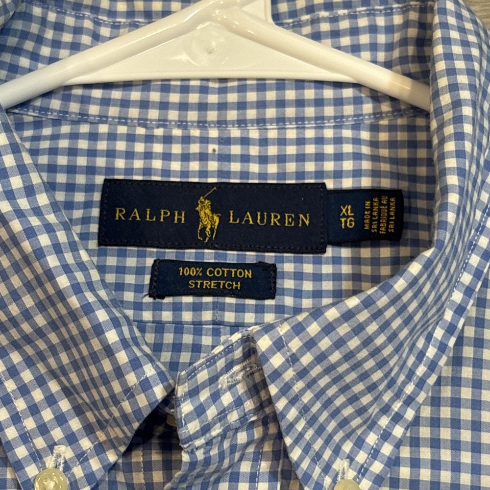 Polo Ralph Lauren Stretch Shirt Mens‎ XL Blue White Oxford Pony Gingham Check - Picture 6 of 7